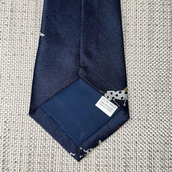 RENAISSANCE Navy Ivory Red White Black Yellow Fire Truck Dalmatians Woven Tie - Picture 7 of 7